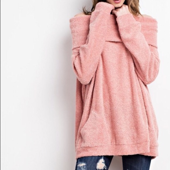 Sweaters - Cowl Neck Sweater- FADED CORAL